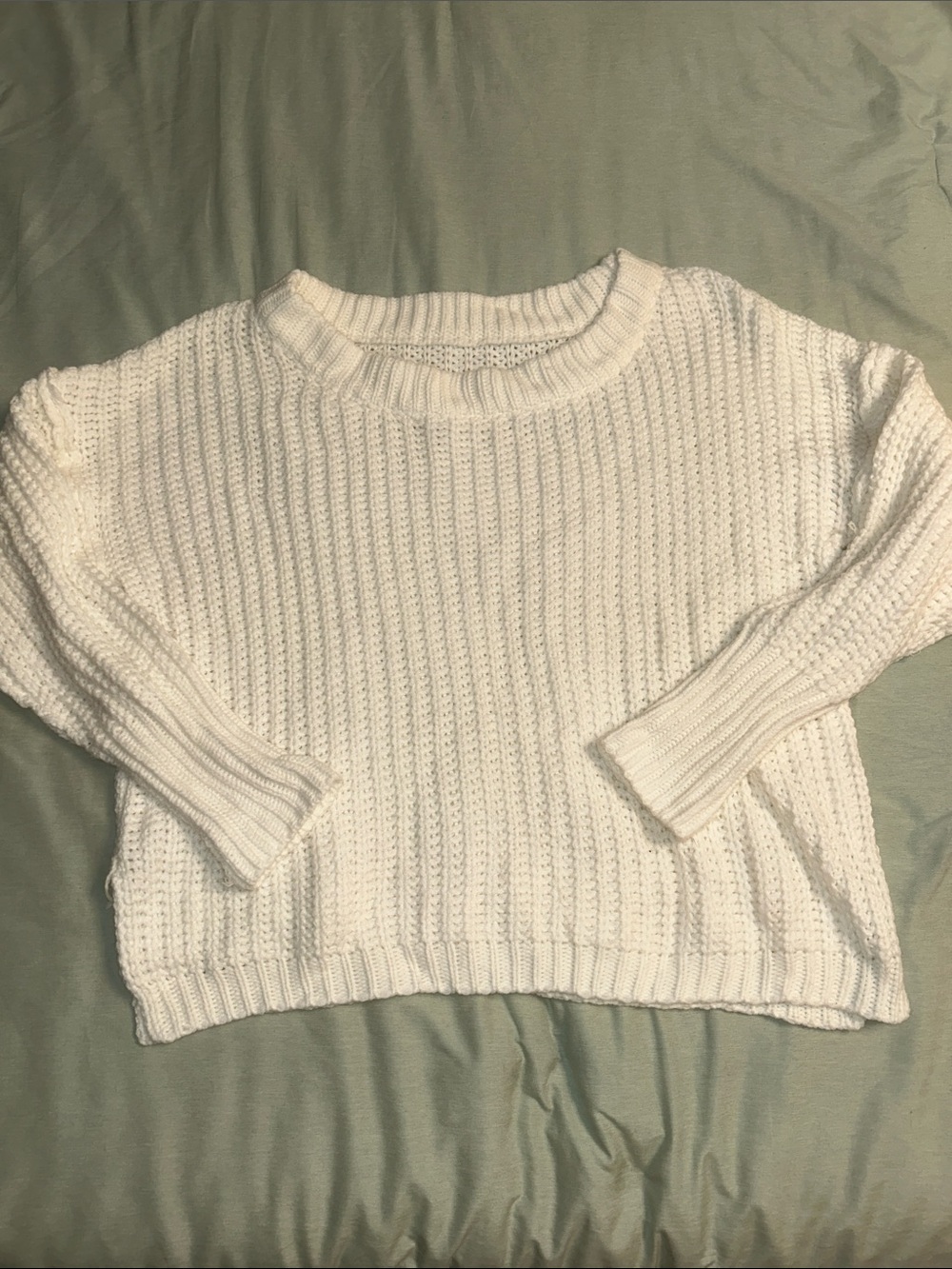 Classic White Ribbed Crewneck Sweater - Women's